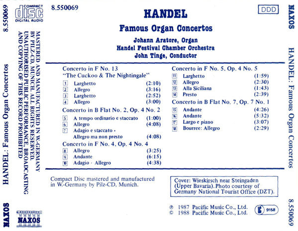 Georg Friedrich Händel - Johann Aratore, John Tinge, Handel Festival Chamber Orchestra : Famous Organ Concertos (CD, Album)