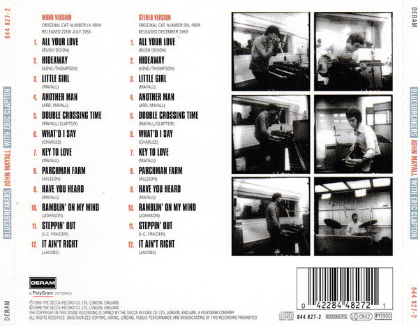 John Mayall With Eric Clapton : Blues Breakers  (CD, Album, Mono, RE, RM, RP, EDC)