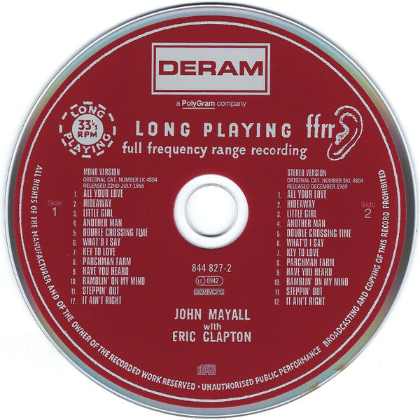 John Mayall With Eric Clapton : Blues Breakers  (CD, Album, Mono, RE, RM, RP, EDC)