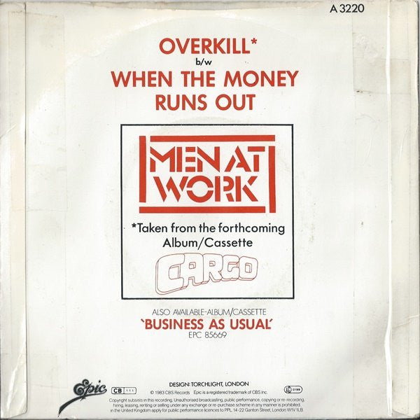 Men At Work : Overkill (7", Single, Pap)