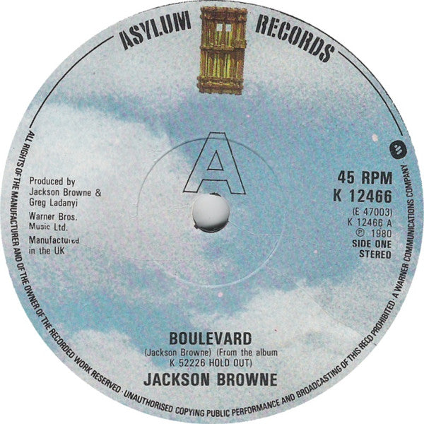 Jackson Browne : Boulevard (7", Single)