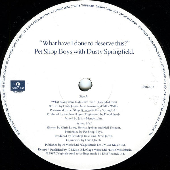 Pet Shop Boys With Dusty Springfield : What Have I Done To Deserve This? (12", Single)