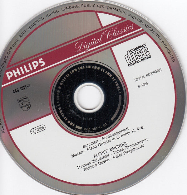 Franz Schubert / Wolfgang Amadeus Mozart - Alfred Brendel · Thomas Zehetmair · Tabea Zimmermann · Richard Duven · Peter Riegelbauer : Forellenquintett = The Trout = La Truite = La Trota  / Piano Quartet In G Minor (CD, Album)