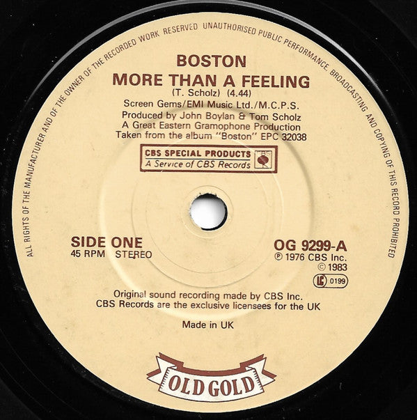 Boston : More Than A Feeling / Don't Look Back (7", Single, RP, Cre)