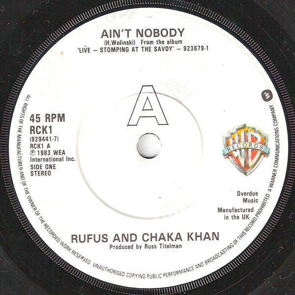 Rufus & Chaka Khan : Ain't Nobody (7", Single)