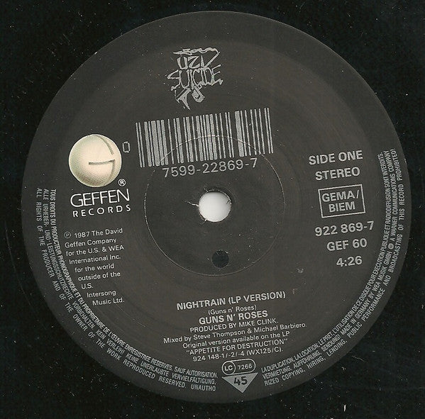 Guns N' Roses : Nightrain (7", Single)