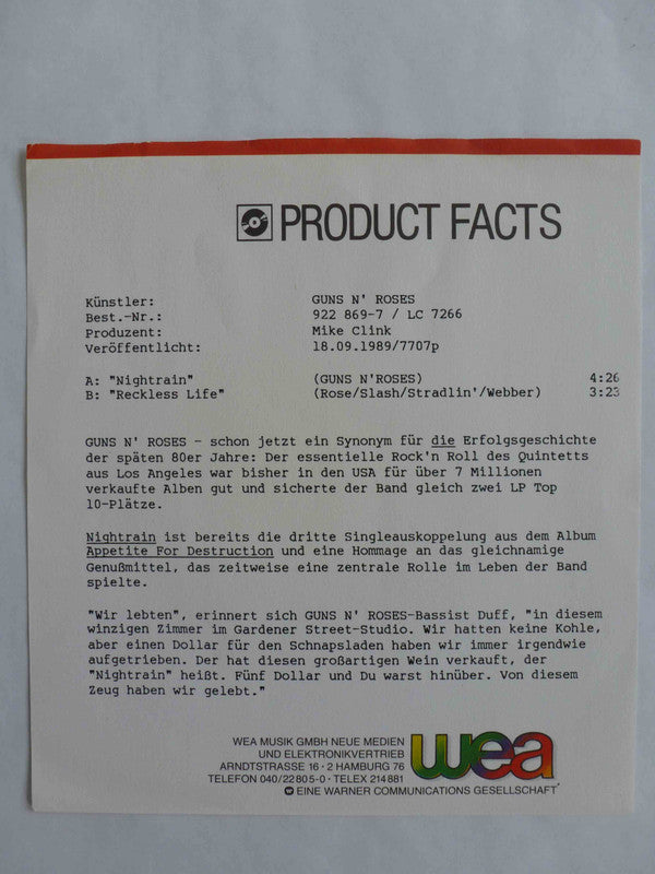 Guns N' Roses : Nightrain (7", Single)