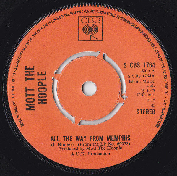 Mott The Hoople : All The Way From Memphis (7", Single, Kno)