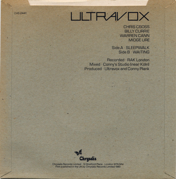 Ultravox : Sleepwalk (7", Single, Blu)