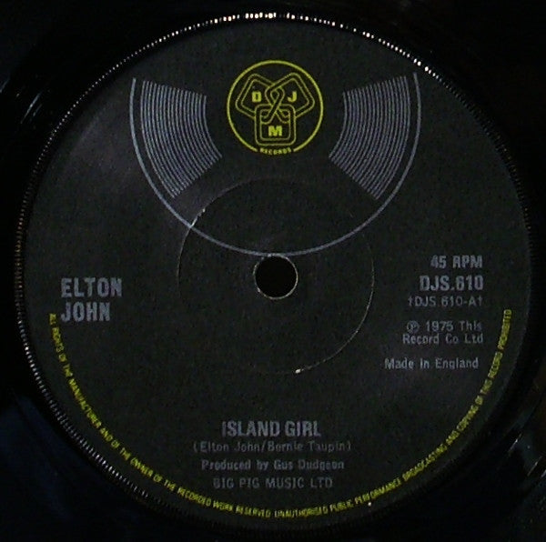 Elton John : Island Girl (7", Single, Sol)