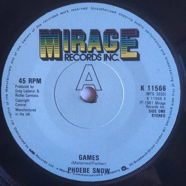 Phoebe Snow : Games (7", Single)