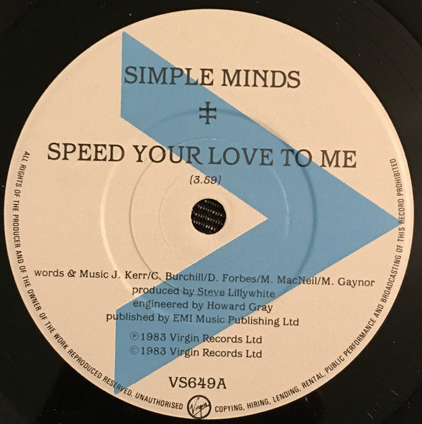 Simple Minds : Speed Your Love To Me (7", Single, Glo)