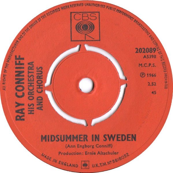 Ray Conniff And His Orchestra & Chorus : Midsummer In Sweden / Somewhere My Love (Lara's Theme From 'Dr. Zhivago') (7", Pus)
