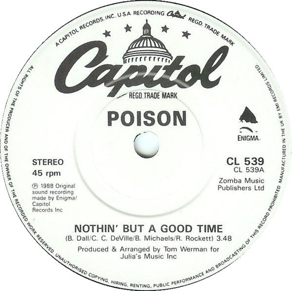 Poison (3) : Nothin' But A Good Time (7", Single)