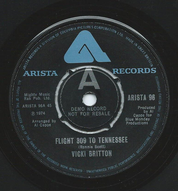 Vicki Britton : Flight 309 To Tennessee / Hatful Of Nickels (7", Single, Promo)