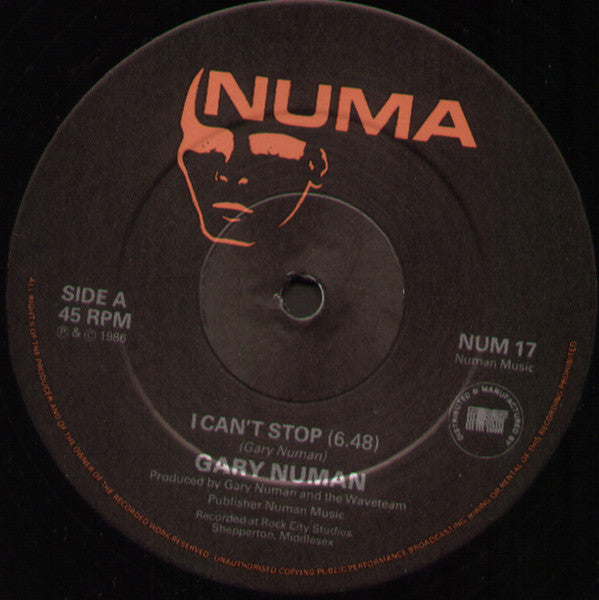 Gary Numan : I Can't Stop (12", Single + Flexi, 7", S/Sided)