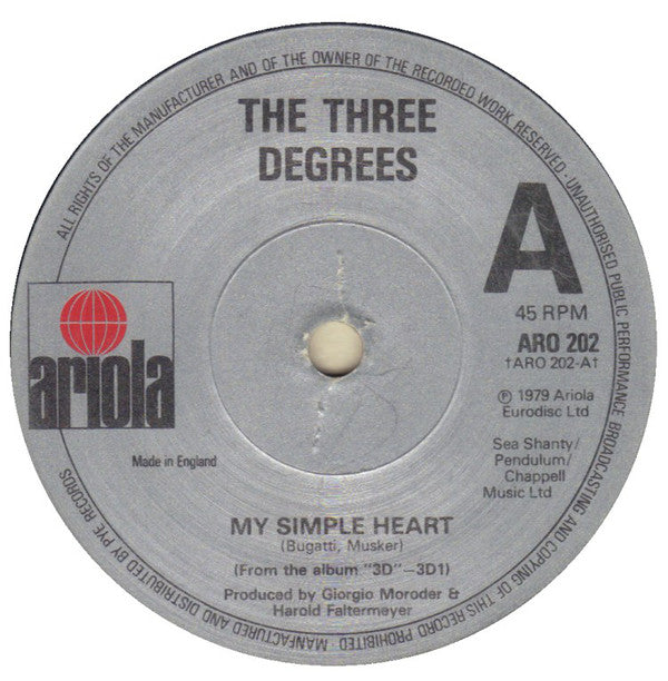 The Three Degrees : My Simple Heart (7", Single, Pic)