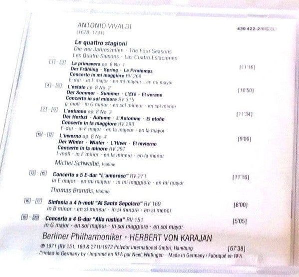 Antonio Vivaldi, Michel Schwalbé, Berliner Philharmoniker, Herbert von Karajan : The Four Seasons (CD, Comp, RM)