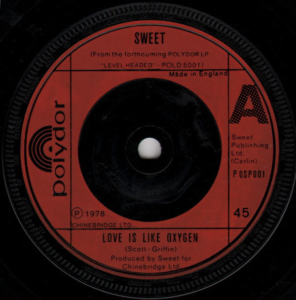 The Sweet : Love Is Like Oxygen (7", Single)