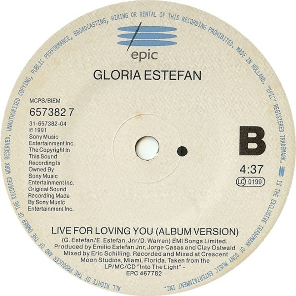 Gloria Estefan : Live For Loving You (7", Single)