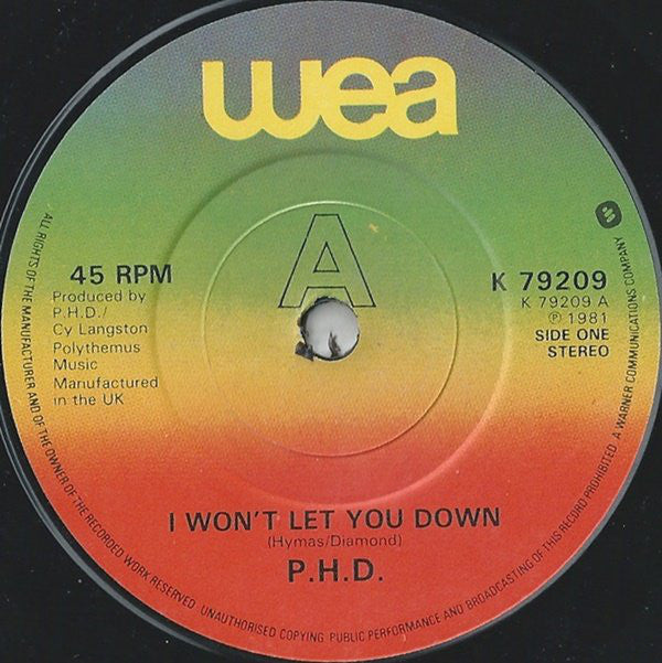 Ph.D. : I Won't Let You Down (7", Single)