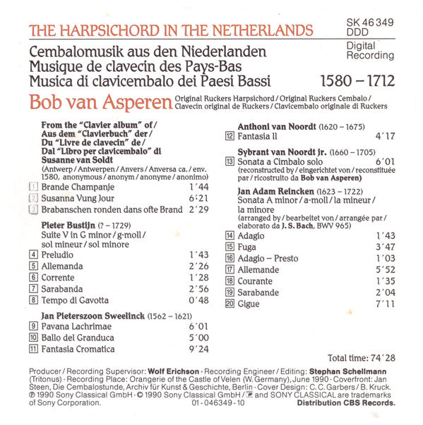 Bob van Asperen : The Harpsichord In The Netherlands (1580-1712) (CD, Album)