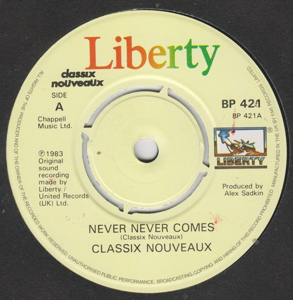 Classix Nouveaux : Never Never Comes (7", Single)