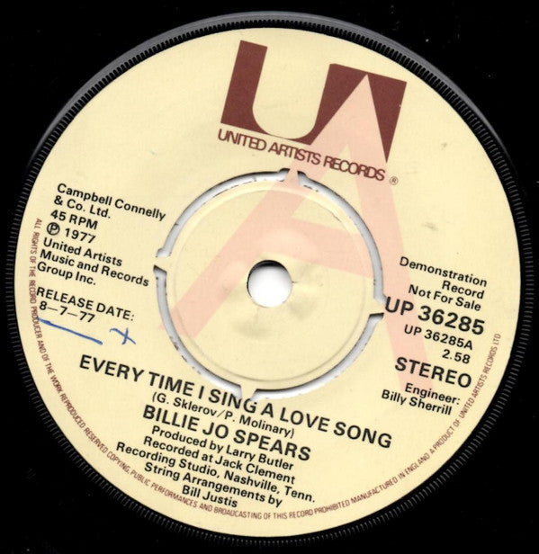 Billie Jo Spears : Every Time I Sing A Love Song (7", Promo)