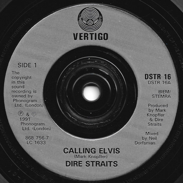 Dire Straits : Calling Elvis (7", Single, Sil)