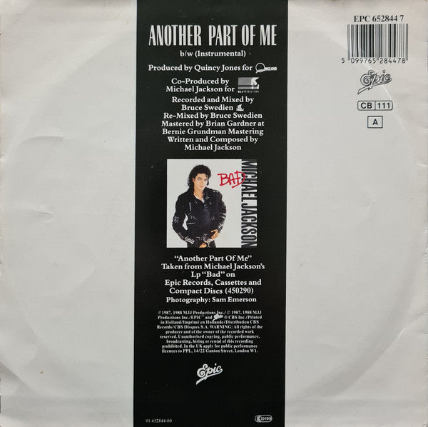 Michael Jackson : Another Part Of Me (7", Single)