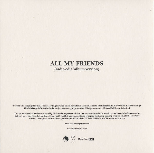 LCD Soundsystem : All My Friends (CD, Single, Promo)