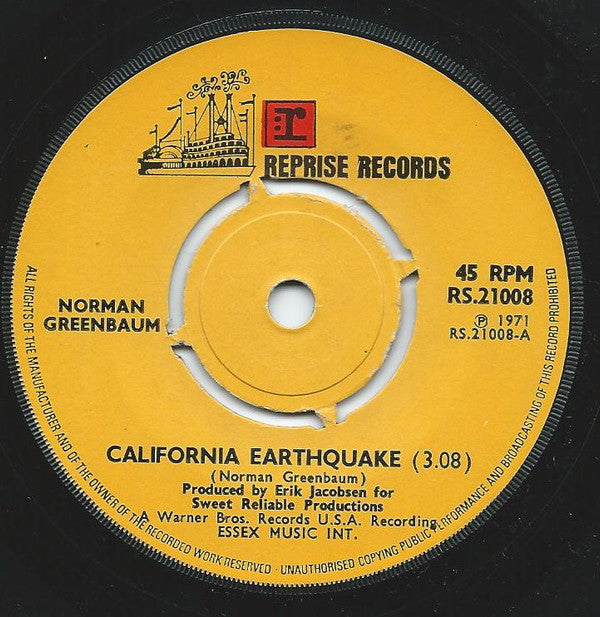 Norman Greenbaum : California Earthquake (7", Single)