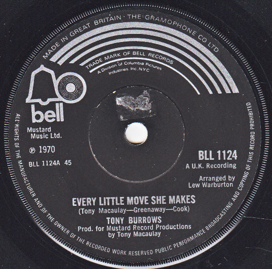 Tony Burrows : Every Little Move She Makes (7", Single, Mono, Sol)