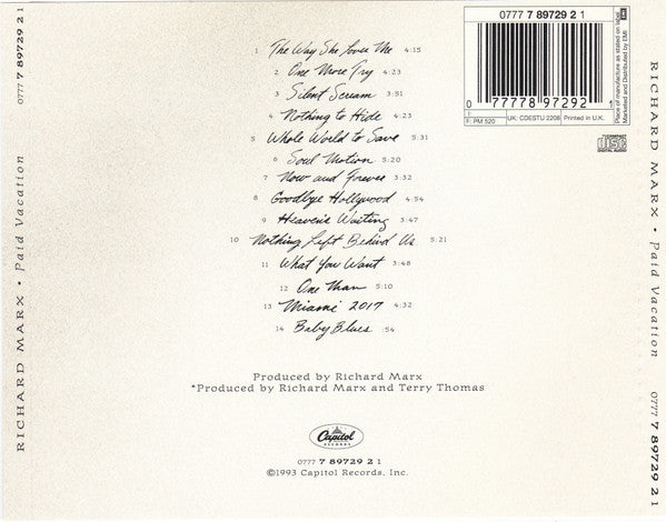 Richard Marx : Paid Vacation (CD, Album)