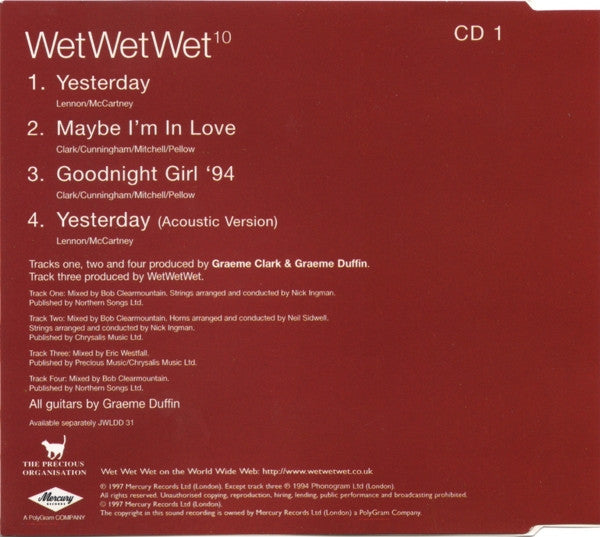 Wet Wet Wet : Yesterday / Maybe I'm In Love (CD, Single, CD1)