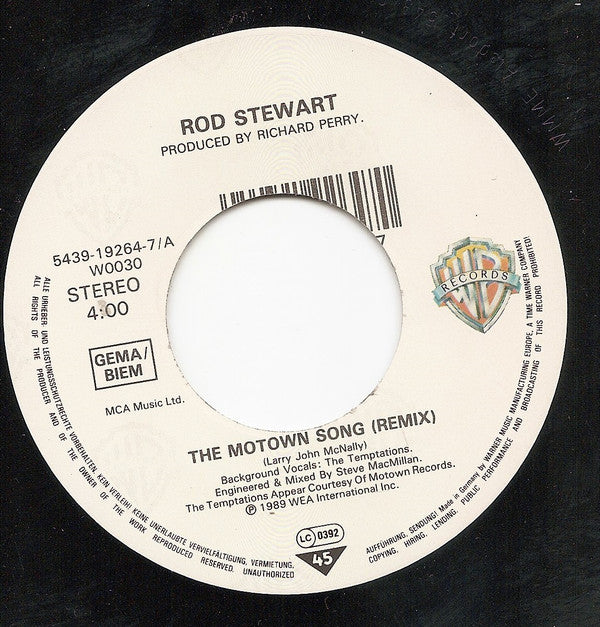 Rod Stewart  With The Temptations : The Motown Song (7", Single, Big)