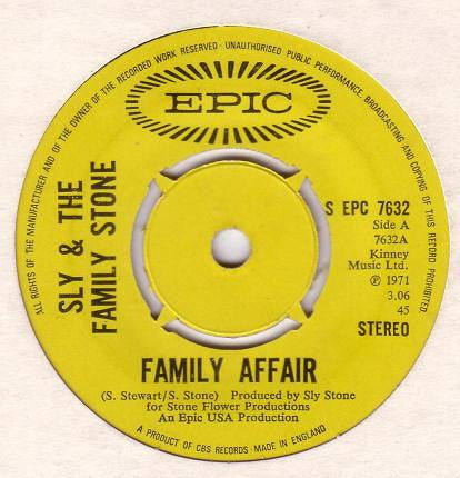 Sly & The Family Stone : Family Affair (7", Single, 4-P)