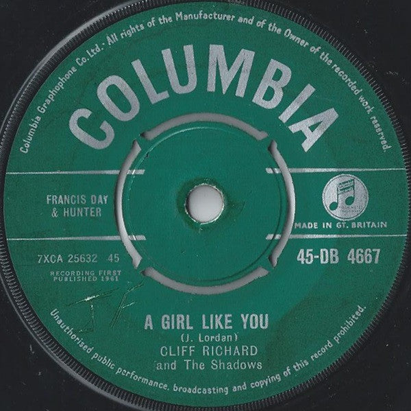 Cliff Richard & The Shadows : A Girl Like You (7", Single)