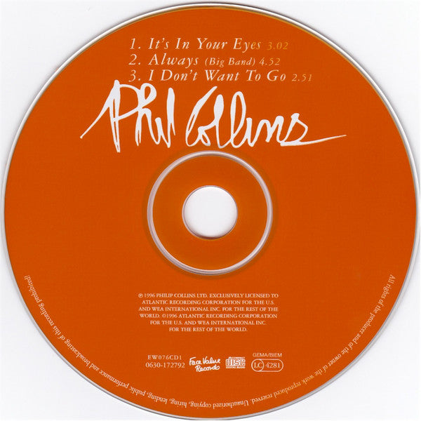 Phil Collins : It's In Your Eyes (CD, Single, CD1)