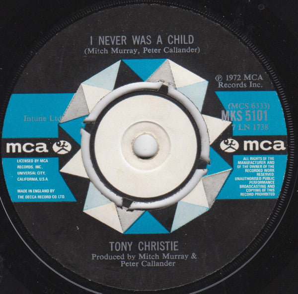 Tony Christie : Avenues And Alleyways / I Never Was A Child (7", Single)