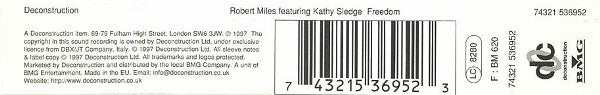Robert Miles Featuring Kathy Sledge : Freedom (CD, Single)