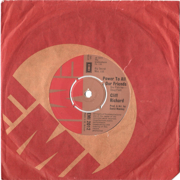 Cliff Richard : Power To All Our Friends (7", Single, Com)