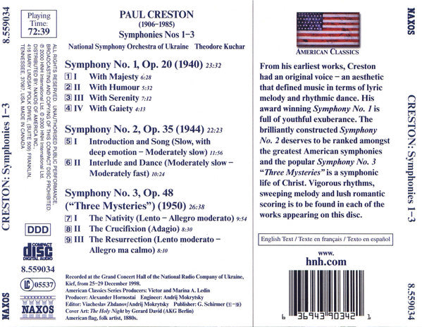 Paul Creston -- National Symphony Orchestra Of Ukraine / Theodore Kuchar : Symphonies Nos 1-3 (CD, Album)