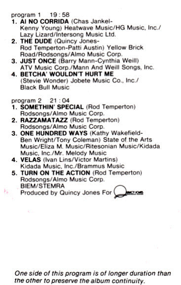 Quincy Jones : The Dude (Cass, Album)