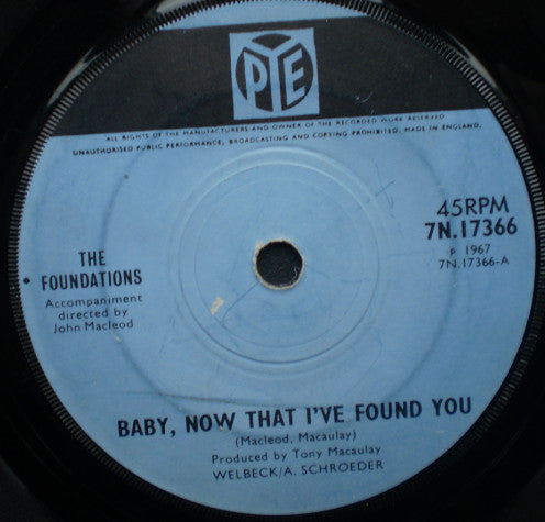 The Foundations : Baby, Now That I've Found You (7", RP, Sol)