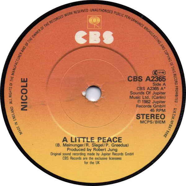 Nicole (2) : A Little Peace (7", Single, Pap)
