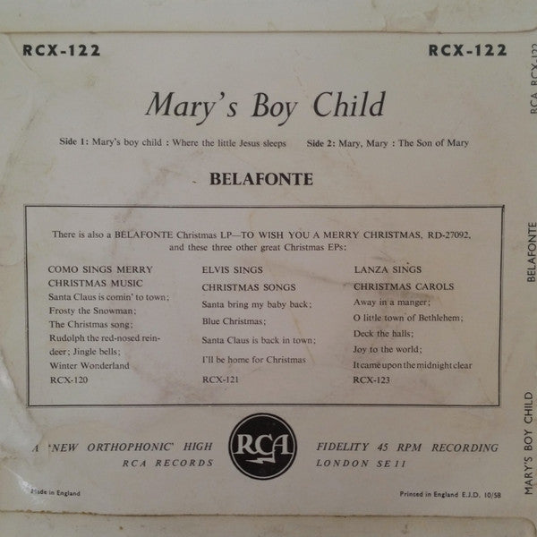 Harry Belafonte : Mary's Boy Child (7", EP, Tri)