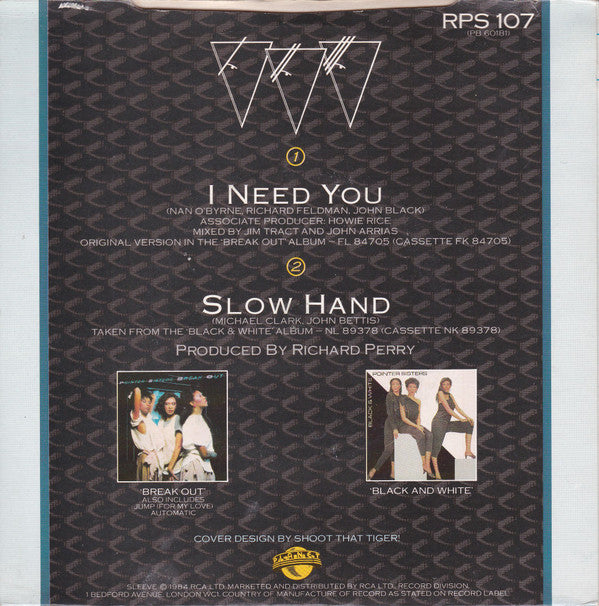 Pointer Sisters : I Need You (7", Single)