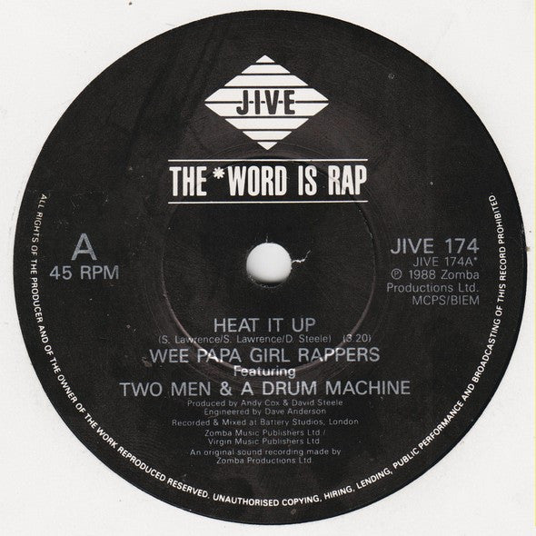 Wee Papa Girl Rappers Featuring Two Men And A Drum Machine : Heat It Up (7", Single)
