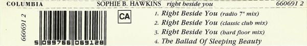 Sophie B. Hawkins : Right Beside You (CD, Single)